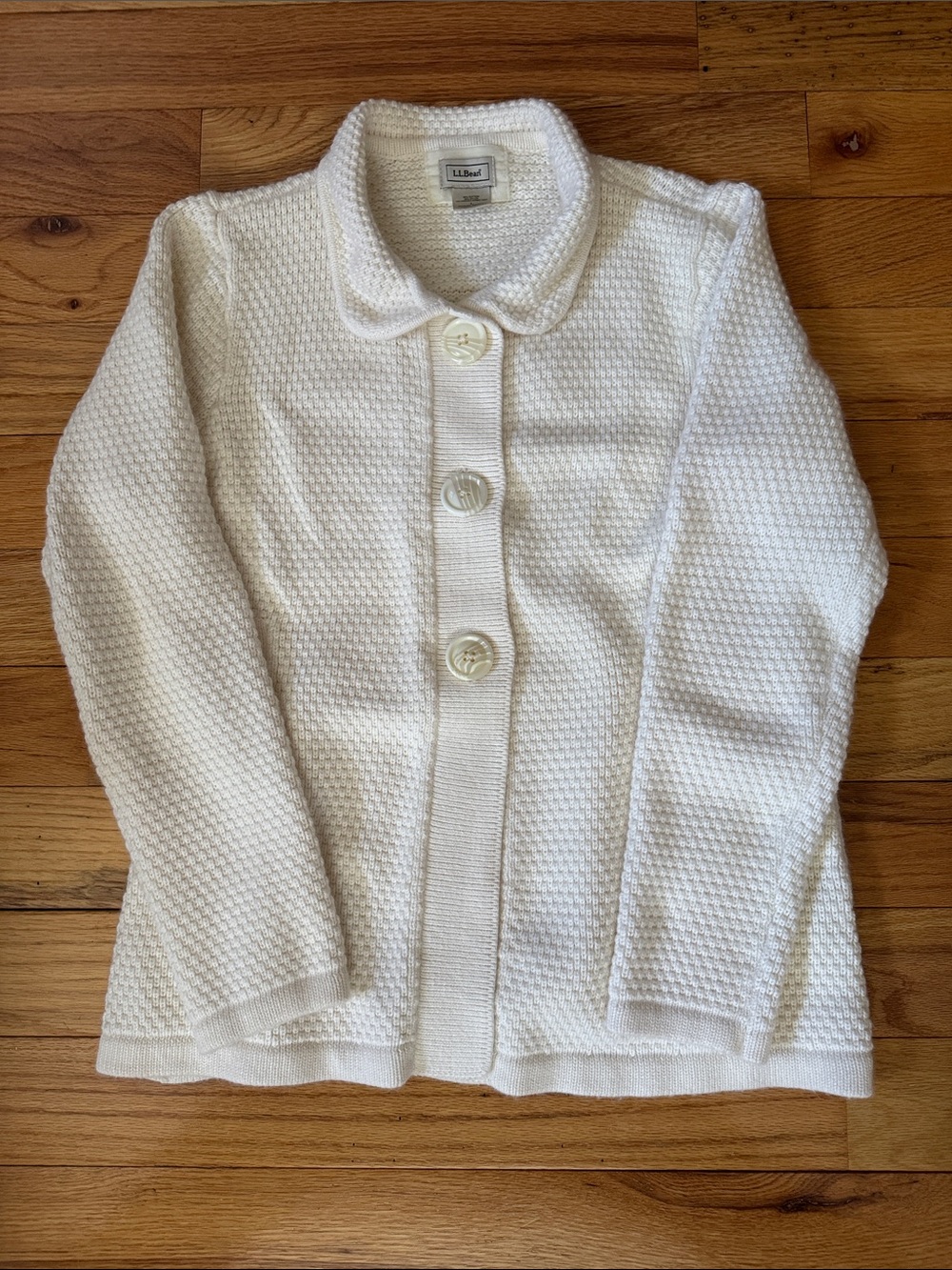 L.L. Bean Cream Textured Button-Front Cardigan